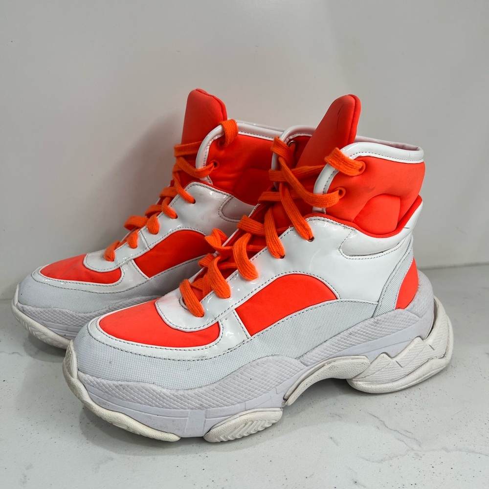 Jeffrey Campbell Pixels Hightop Athletic Platform Sneakers Orange White RARE 7M